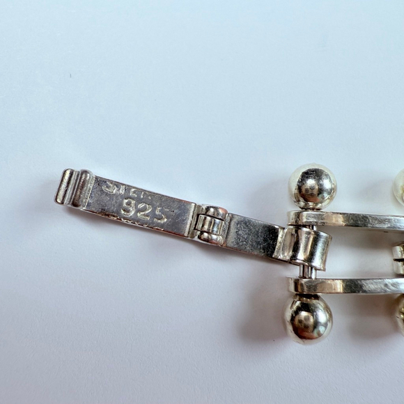 Modernist Sterling Silver DNA Ball & Bead Bar Link Sterling Silver VTG Bracelet - Picture 5 of 8